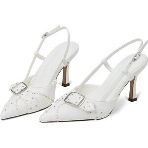 Elegant White Slingback Heels with Buckle